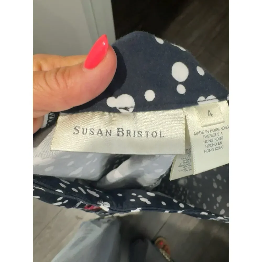 Susan Bristol Embroidered Rose Polka Dot Midi Skirt Size 4 Cottagecore